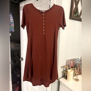 ZENANA Dusty Red, Button Down, Short Sleeved Swing Dress